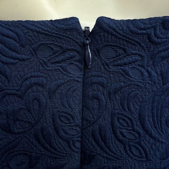 Talbots Size 10 Navy Blue Jacquard Brocade Ruffle Sleeve Sheath Dress Classic - Picture 3 of 8